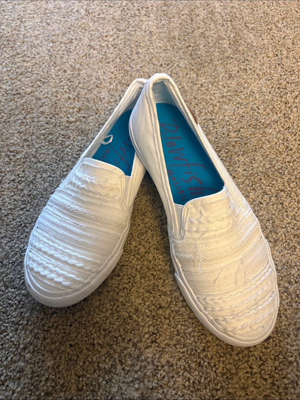 Blowfish White Textured Slip-On Mules with Blue Insole